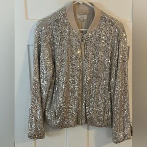 LOFT Shimmering Silver Bomber Jacket